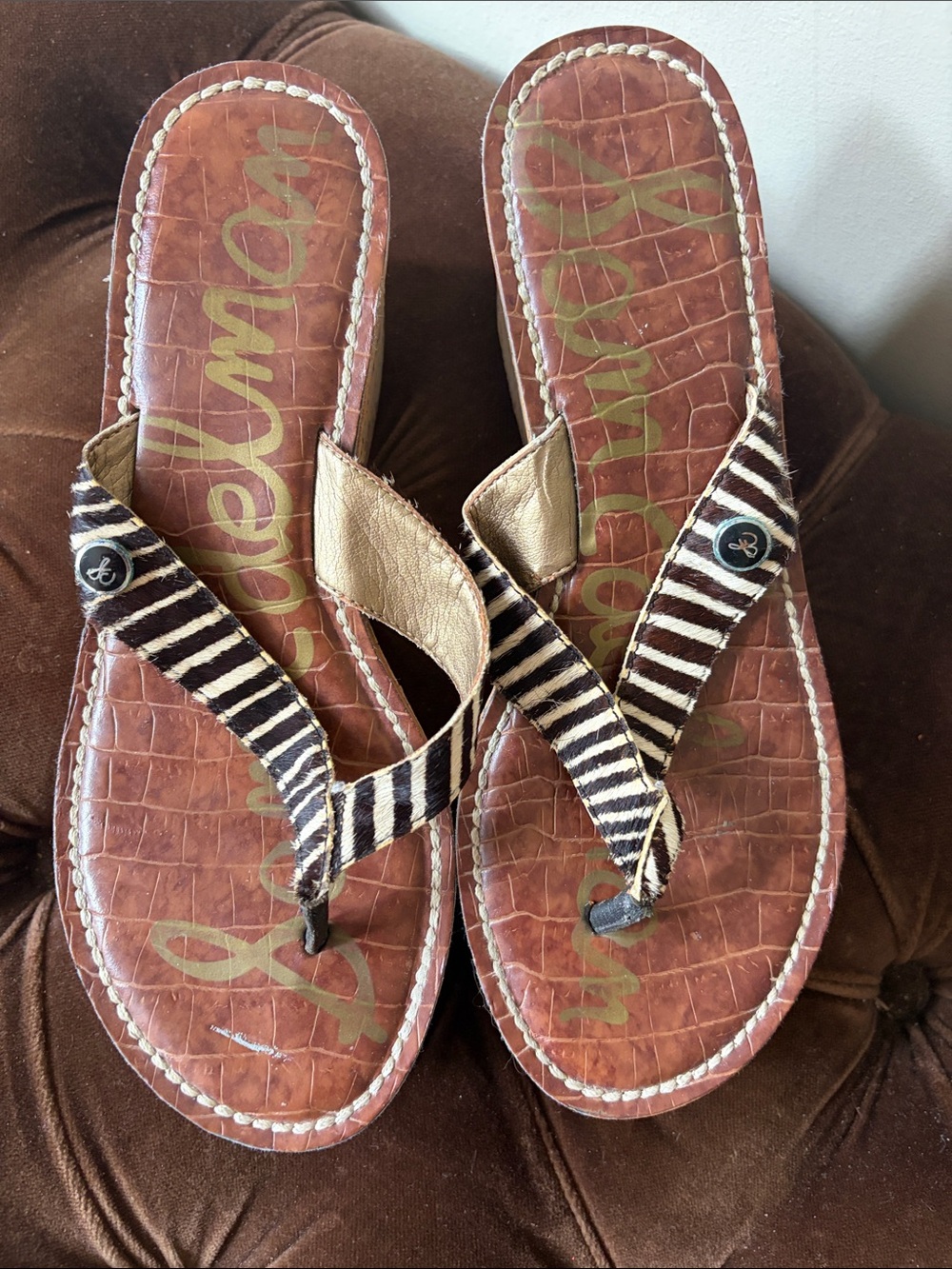 Sam Edelman Zebra-Print Thong Sandals SZ 36.5